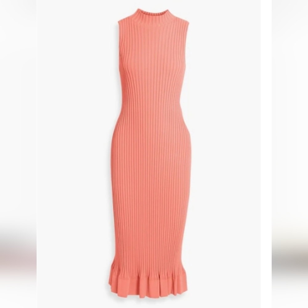 Theory Elegant Ribbed Coral Sleeveless Midi Dress Size Large Euc